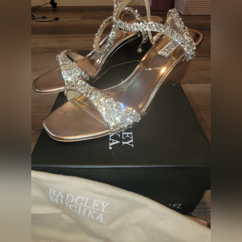 Badgley Mischka crystal wedge heels